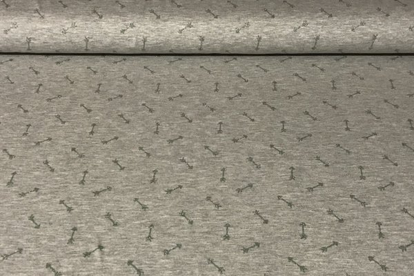 Baumwolljersey, Jersey, Motive, Pfeile 24mm, metallic, grün auf grau meliert
