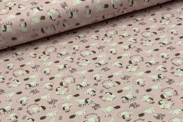 Baumwolljersey Jerseydruck kleine Häschen auf helles Pink