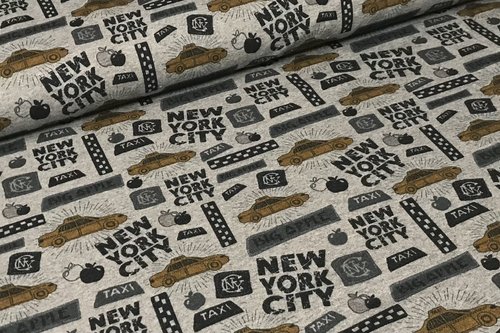 Sommersweat French Terry New York Taxi Big Apple Grau Meliert