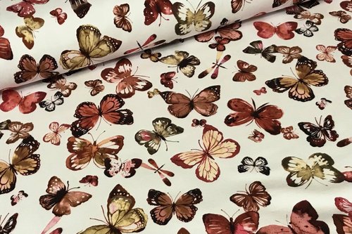 Sommersweat French Terry Bio Digitaldruck Organic Schmetterlinge Weiß