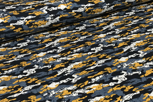 Sommersweat French Terry Digitaldruck Organics Camouflage Blau Ocker