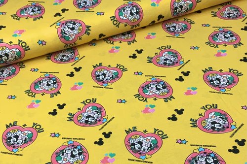 Baumwolljersey Jersey Lizenzsdruck Disney Minnie & Mickey Mouse auf Gelb