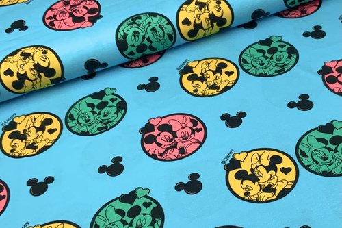 Baumwolljersey Jersey Lizenzsdruck Disney Minnie & Mickey Mouse auf Blau