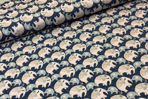 Baumwolljersey Digitaldruck die kleinen Elefanten auf Jeans