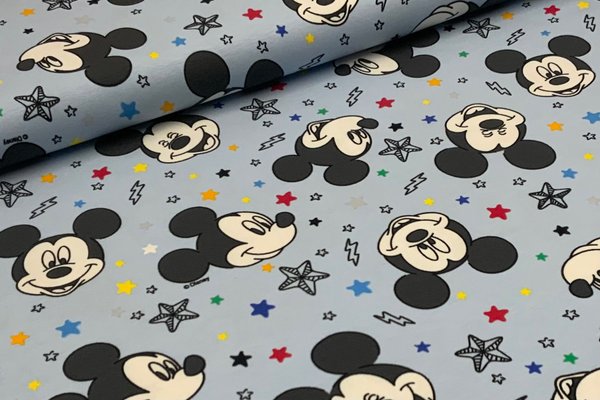 Jerseydruck Lizenz Disney Micky Mouse Maus Sterne Hellblau