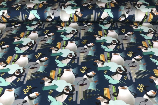 Baumwolljersey Jersey Lizenzsdruck Digital Die Pinguine aus Madagascar Blau