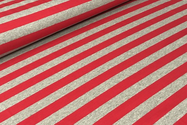 Baumwolljersey Jersey Blockstreifen 22mm Grau Meliert Rot