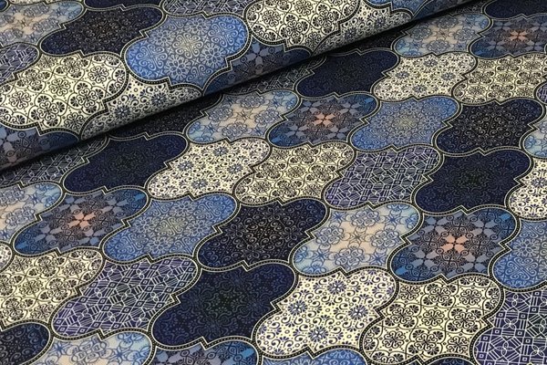 Baumwolljersey Jersey Digitaldruck Orientalisch Kobaltblau