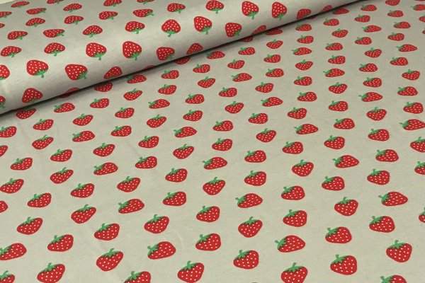Baumwolljersey Jerseydruck Jersey Erdbeere auf Grau