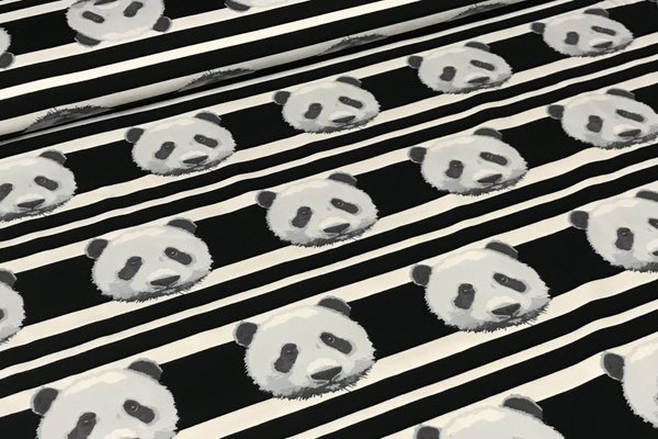 Baumwolljersey Jerseydruck Streifen Panda Weiß Grau