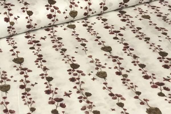 Musselin bedruckt Digitaldruck Baumwolle Blumenranke Terra Ecru