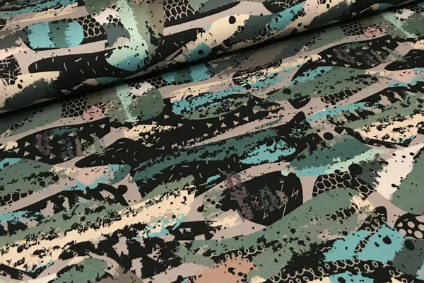 Sommersweat French Terry Digitaldruck  (Organic) Camouflage Türkis