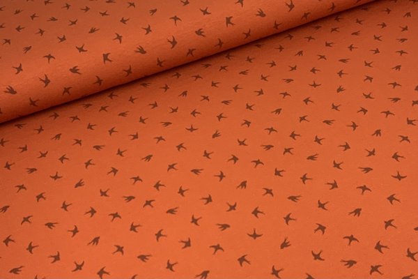 Baumwolljersey Jerseydruck Motive Vögel Schwalben auf Rost