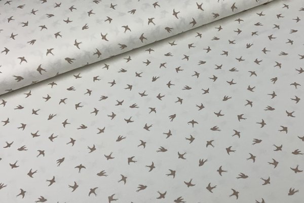 Baumwolljersey Jerseydruck Motive Vögel Schwalben auf Ecru