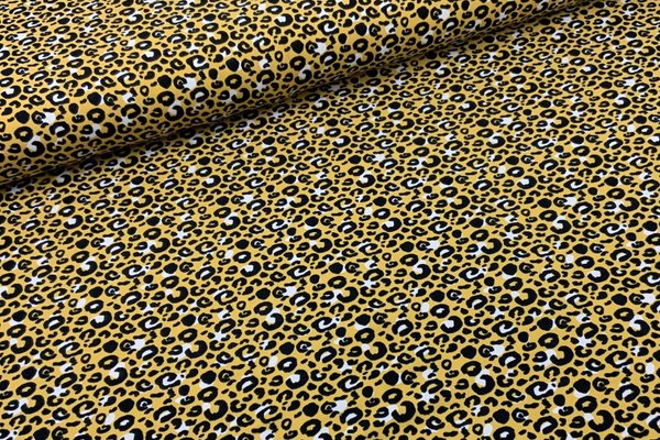 Baumwolljersey Jerseydruck Leo Leopard Panther Muster auf Ocker