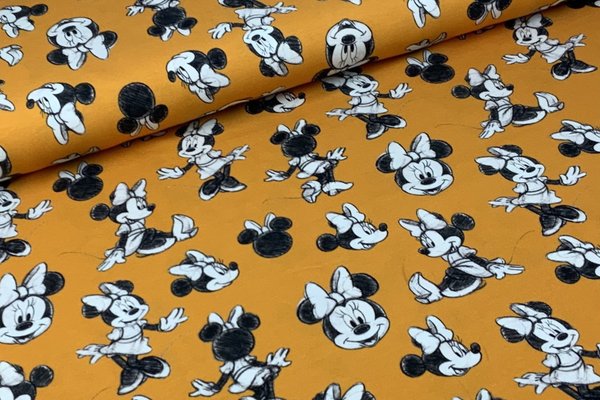 Baumwolljersey Jersey Lizenzsdruck Disney Minnie Mouse auf Ocker