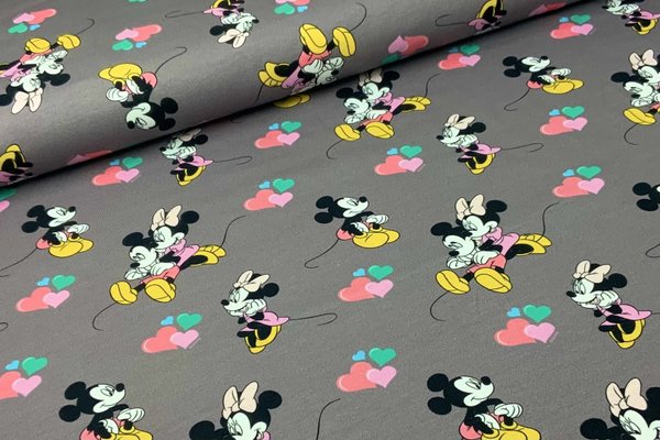 Baumwolljersey Jersey Lizenzsdruck Disney Minnie & Mickey Mouse auf Grau