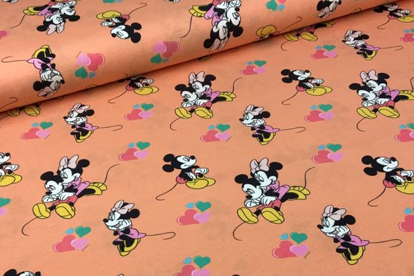 Baumwolljersey Jersey Lizenzsdruck Disney Minnie & Mickey Mouse auf Lachs