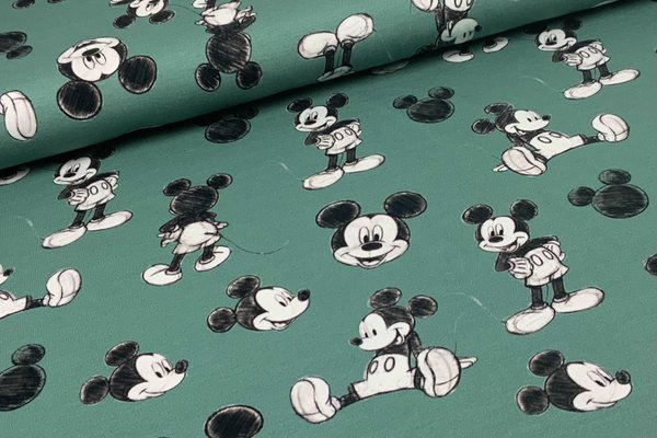 Jerseydruck Lizenzdruck Disney Micky Mouse auf Petrol