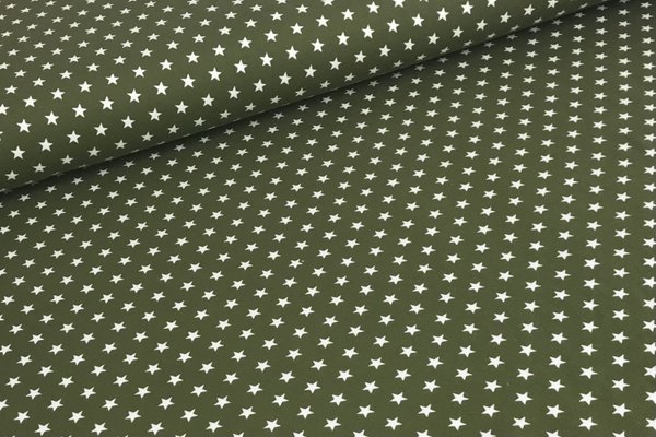 Baumwolljersey Jerseydruck weiße Sterne 10mm auf Khaki