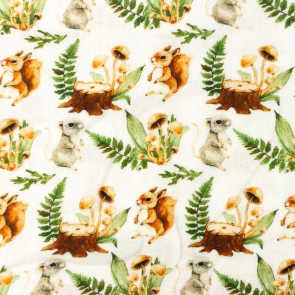 Musselin bedruckt Digitaldruck Baumwolle Eichhörnchen auf Weiß