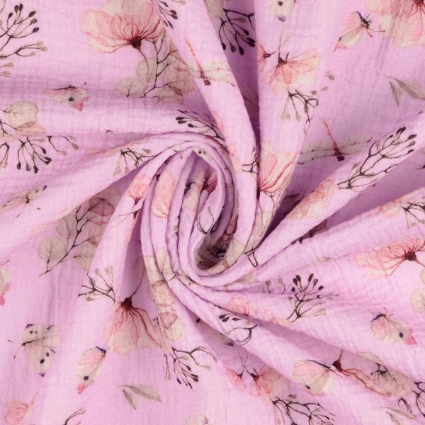 Musselin bedruckt Digitaldruck Baumwolle Schmetterling Rosa