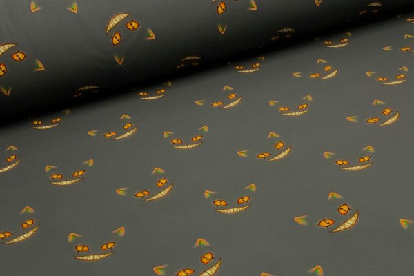 Softshell Digital Grinsekatze Ghost Cats Orange auf Grau