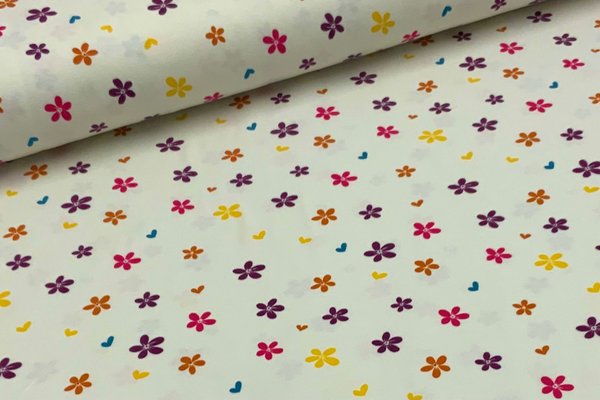 Baumwolljersey Jerseydruck Streublüten Multicolor auf Weiß