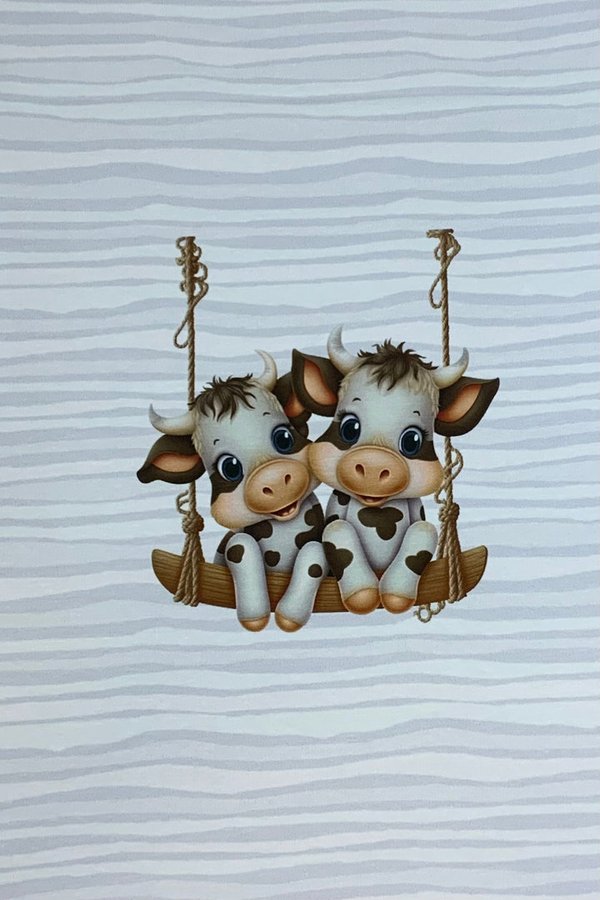 Baumwolljersey Digitaldruck Panel süße Kühe Grau Ringel