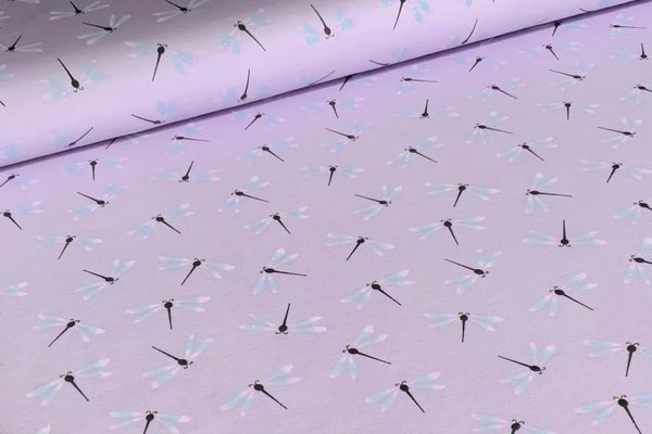 Baumwolljersey UV Magic Farbwechsel Jersey Libelle auf Lila