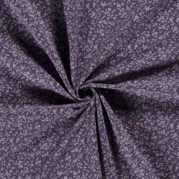 Musselin Double Gauze bedruckt Blumenmuster auf Violett
